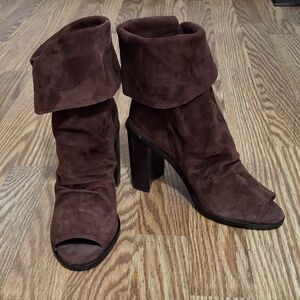 42 Gold Suede Ramada Peeptoe Booties New sz 6 1/2